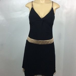 BEBE Black & Gold Spaghetti Strap Midi Dress